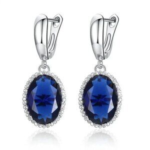 🍁925 Silver Plated Dainty Blue CZ Drop Earrings For Women, MLNN1170